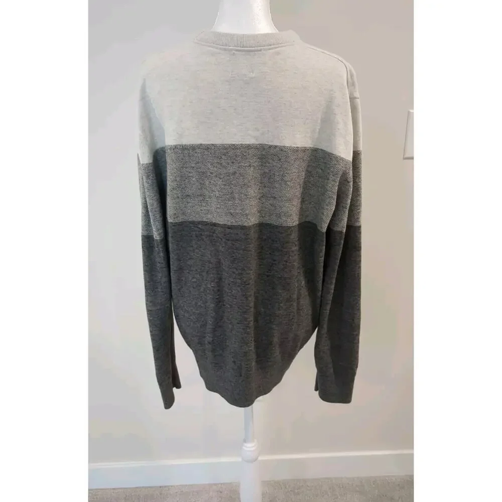 Gap Long Sleeve Heathered Gray Striped Sweater Size Large Long Sleeve Men